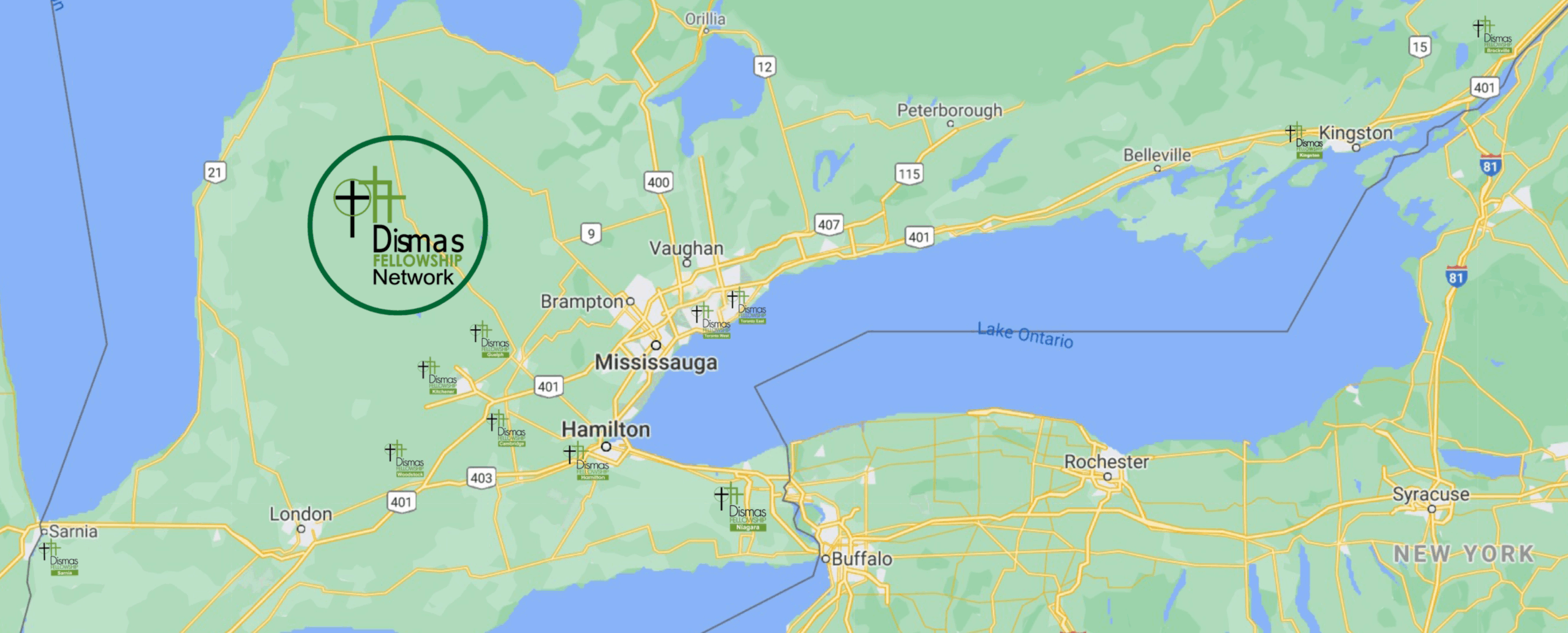 Dismas Fellowship Locations Map 2025 Ontario, Canada