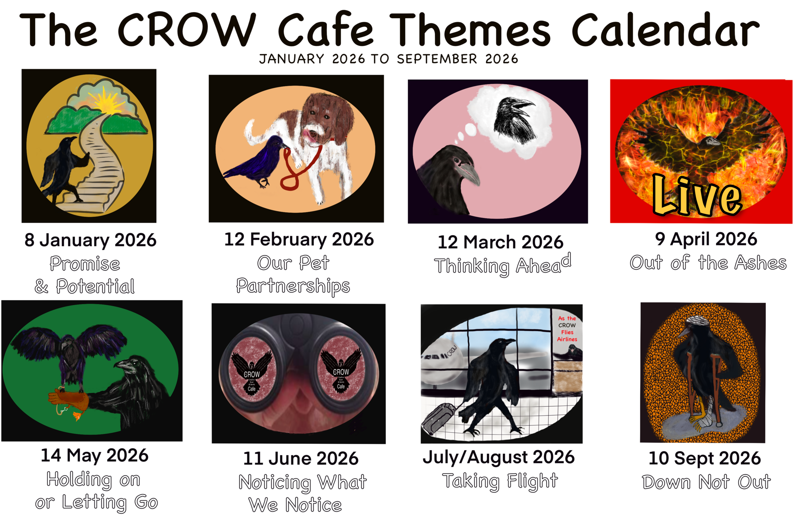 The CROW Cafe Themes Calendar (January until September 2026)