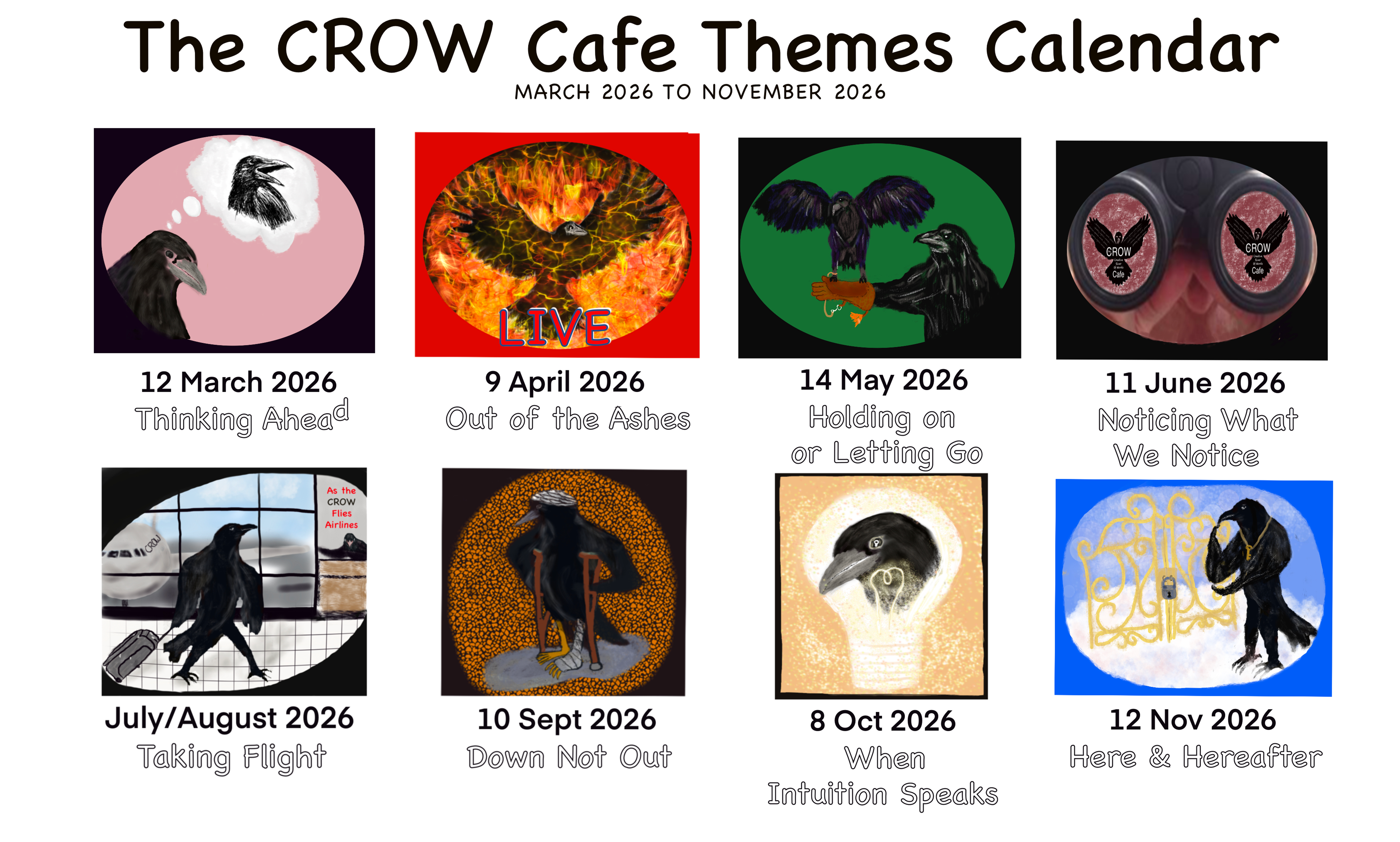 CROW Cafe Themes Calendar (March - November 2026)