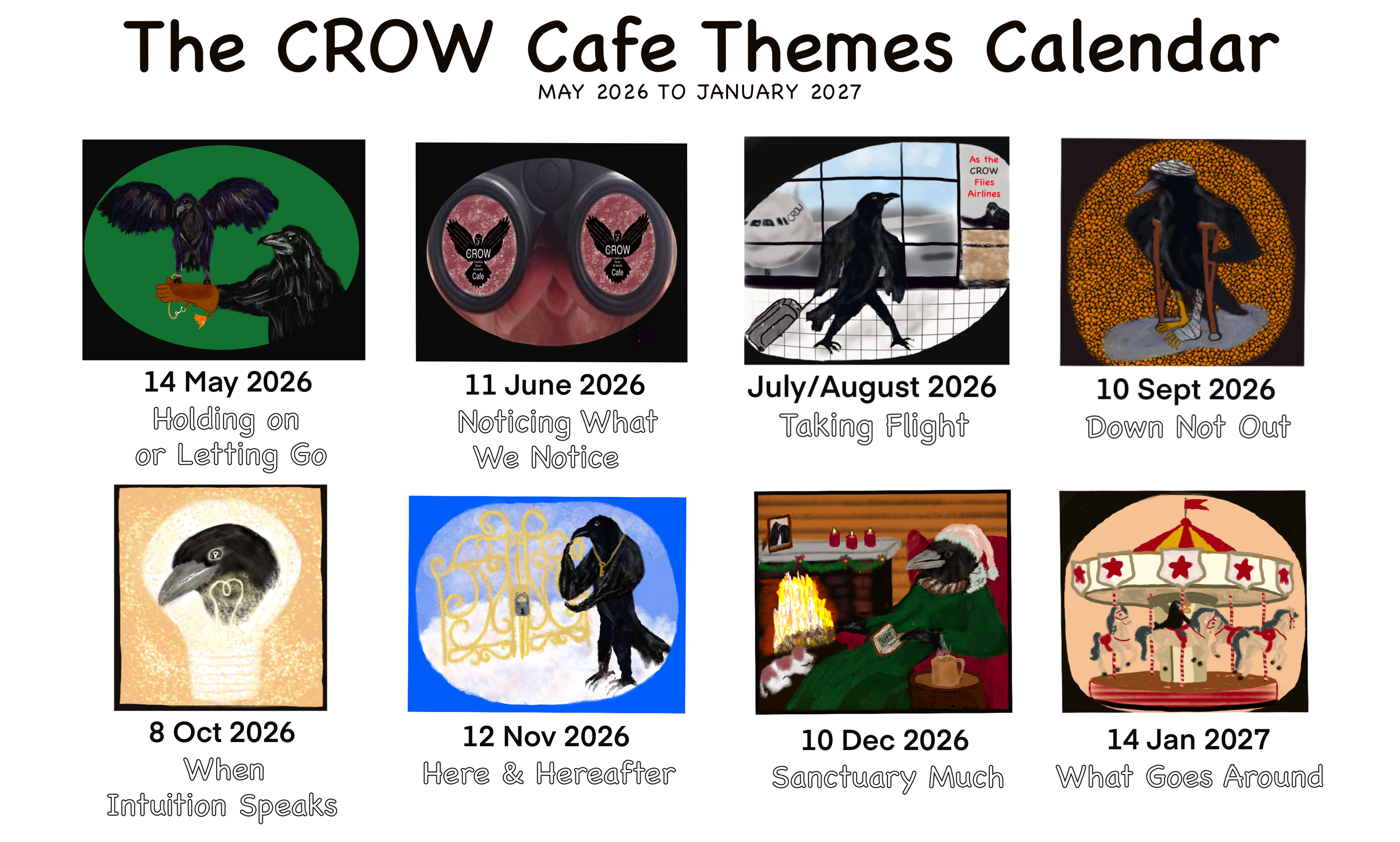 CROW Cafe Themes Calendar (May 2026 - January 2027)