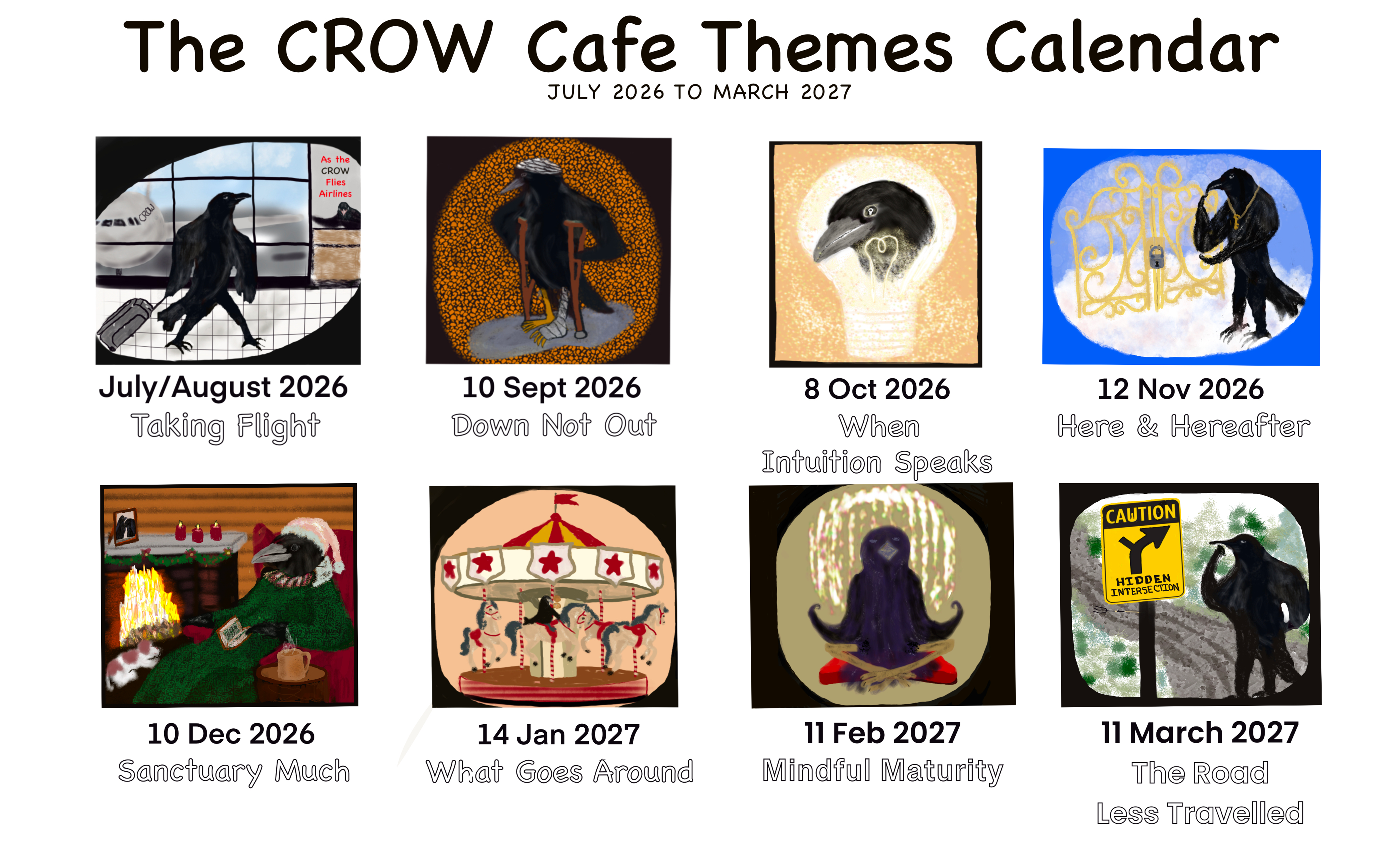 CROW Cafe Themes Calendar (July 2026 - March 2027)