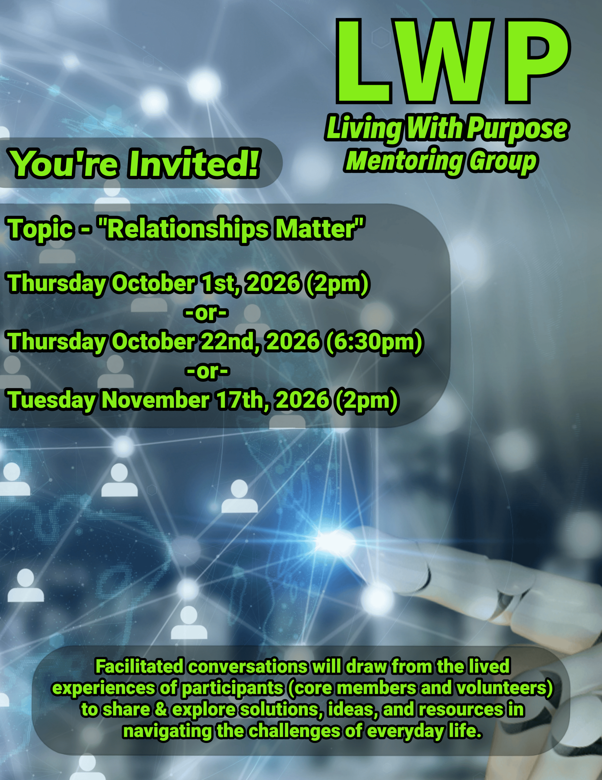Living With Purpose Mentoring Group Theme Poster - Relationships Matter